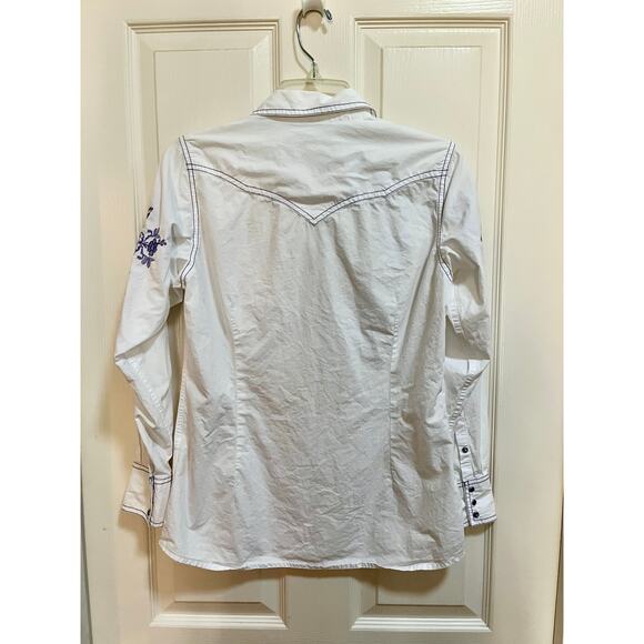 Ariat Pearl Snap Embroidered Button Down Shirt White Small - Picture 2 of 7